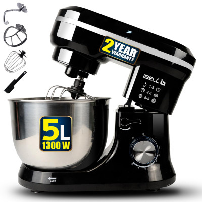 ibell 4500MPLUS Electric Food Mixer, 100% Copper Motor, 8 Speed, 5L SS Bowl, 1300 W Stand Mixer??(Black)
