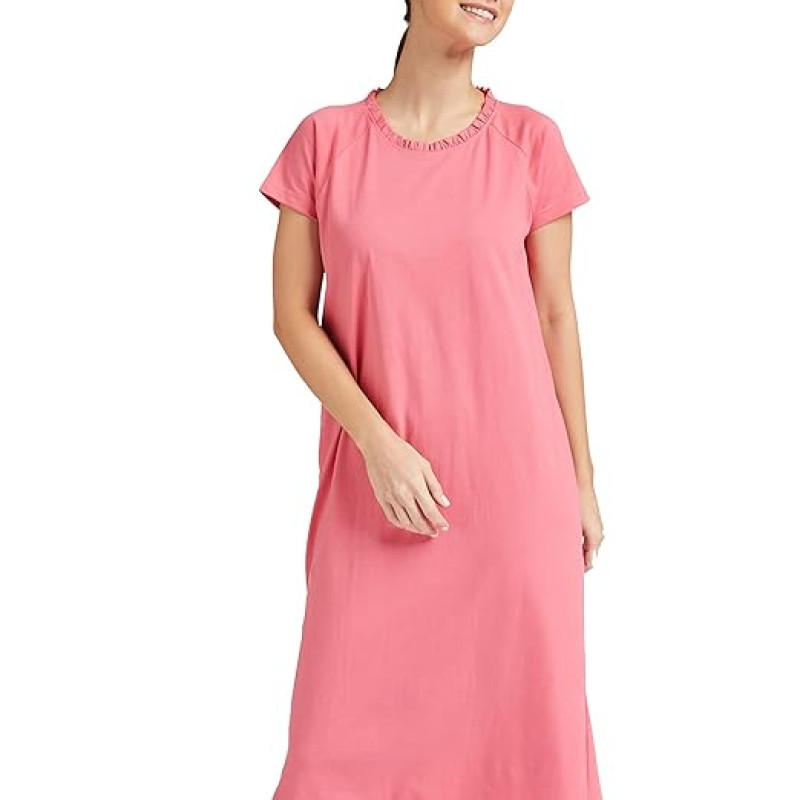 Pink Women's Relaxed Fit Cotton Nightdress 