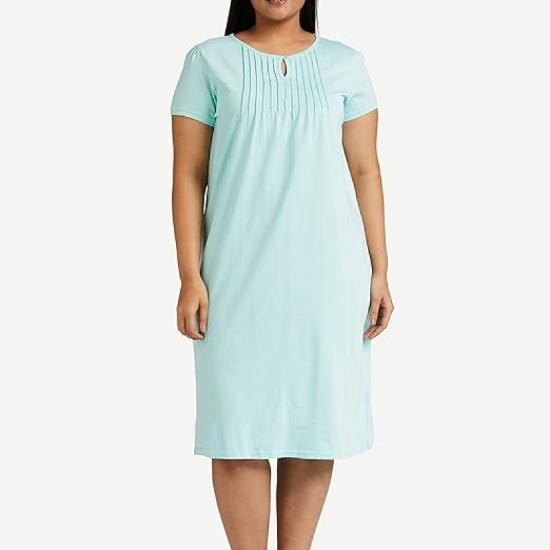 Blue Women's Cotton Knee Length Night Gown
