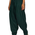 Dark Green Woman Plain Cotton Patiala Salwar