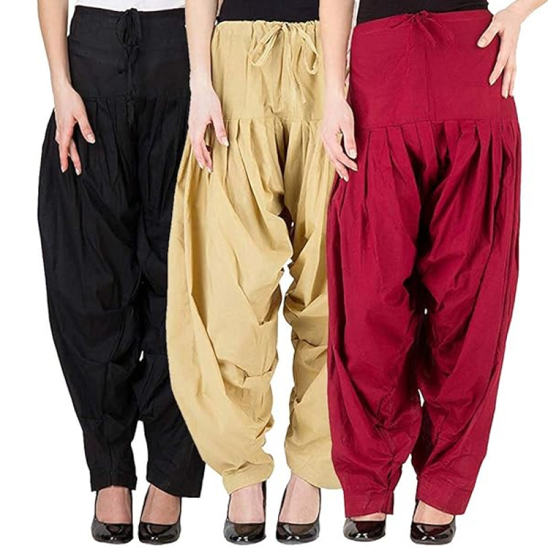 Combo Pack 3 Women's Cotton Full Stitched Readymade Patiala Salwar