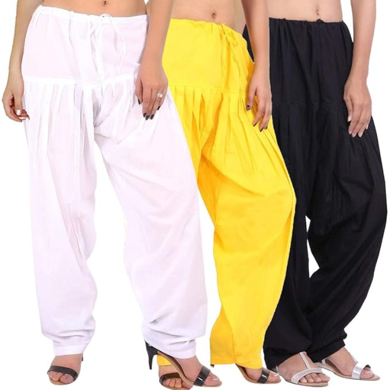 Set 3 Women's Cotton Full Stitched Readymade Patiala Salwar