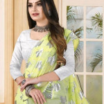 Aadishakti Yellow Fashion Leaf Embellished Sarees
