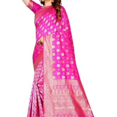 Pink Banarasi Silk Jacquard Saree With Blouse