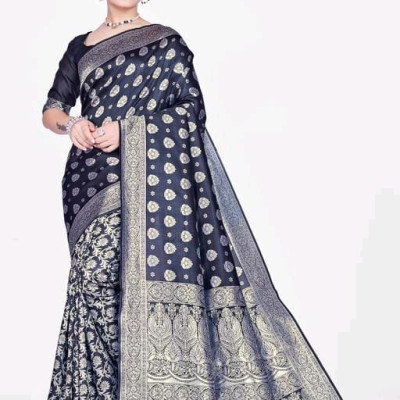 Best Black Banarasi Silk Jacquard Saree With Blouse