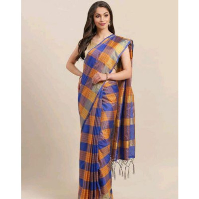 Aagyeyi Multi Check Printed Cotton Silk Sarees
