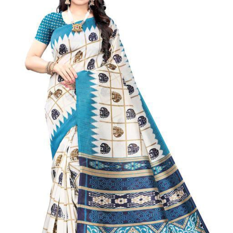 Attractive Women's White Check Printed Saree