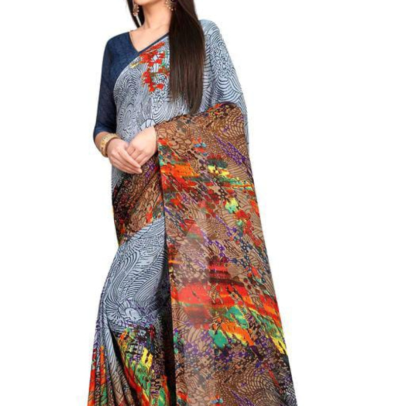 Charvi Graceful Georgette Blue Printed Sarees