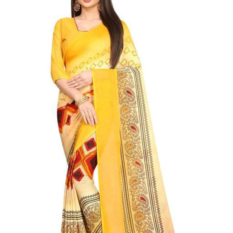 Charvi Graceful Georgette Yellow Printed Sarees