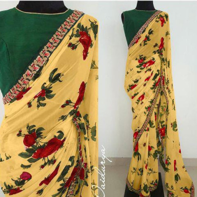 Diva Yellow Floral Printed Women's Sarees