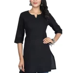 Black Women Cotton V-Neck Short Kurtis