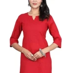 Red Women Cotton V-Neck Short Kurtis