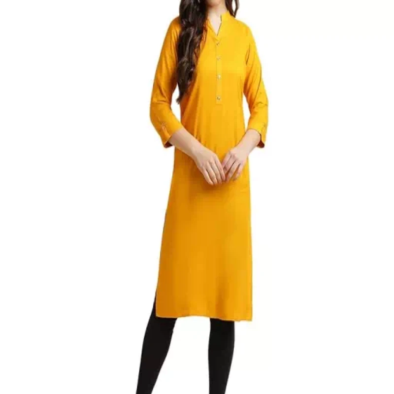 Beautiful Yellow Women Rayon Straight Kurti
