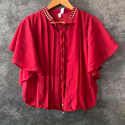 Mirror Embroidery Knot Collar Balloon Top