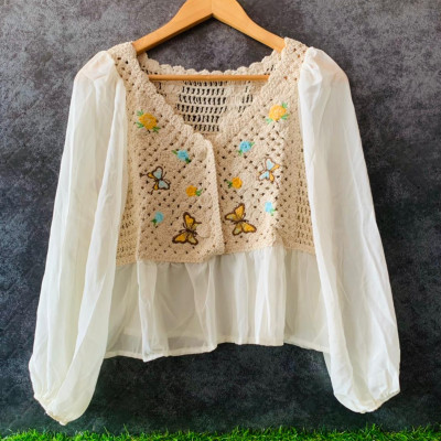 Classy Knitting Embroidery Georgette Top