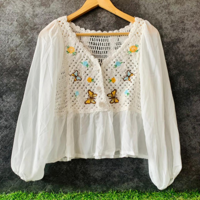Best Knitting Embroidery Georgette Top