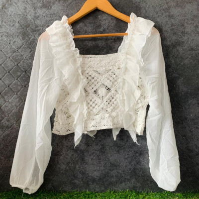 Classy White Knitting Georgette Top