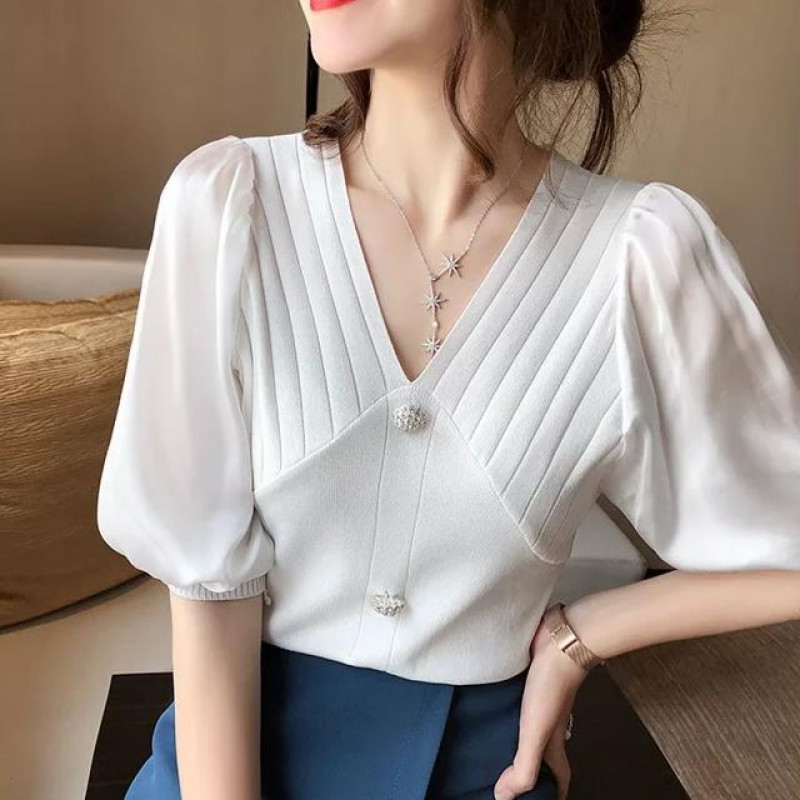 Spring White Autumn Women V Neck Casual Shirts
